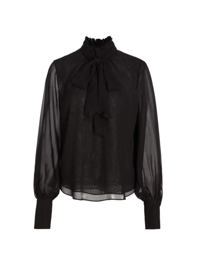 Shop Frame Women's Silk Bow Blouse In Noir