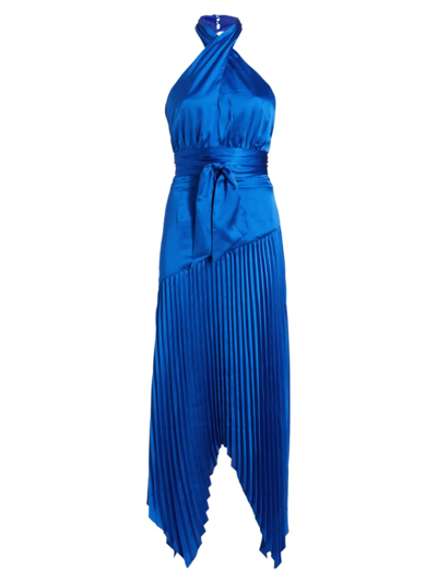 Shop Amur Women's Dixon Satin Halter Dress In Canal Blue