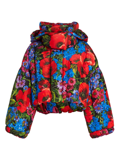 Shop Dolce & Gabbana Women's Cropped Hooded Floral Puffer Jacket In Prat Of Donero