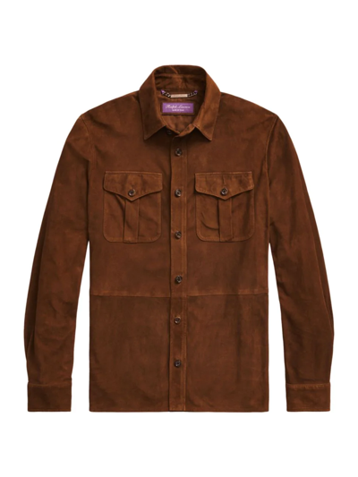 Shop Ralph Lauren Purple Label Men's Barron Suede Jacket In Brown