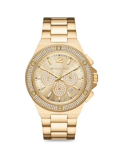 Shop Michael Kors Men's Lennox Goldtone Stainless Steel & Crystal Chronograph Watch In Yellow Gold