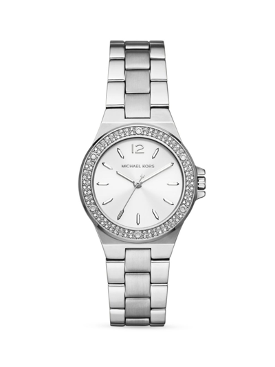 Shop Michael Kors Women's Mini Lennox Stainless Steel & Crystal Bracelet Watch In Silver