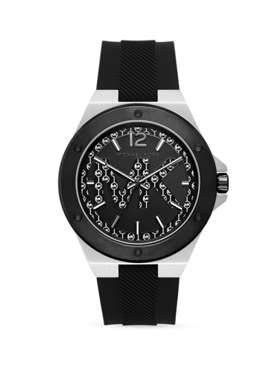 Shop Michael Kors Lennox Stainless Steel & Silicone Strap Watch In Black