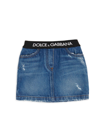 Shop Dolce & Gabbana Little Girl's & Girl's Logo Waistband Denim Skirt In Blue