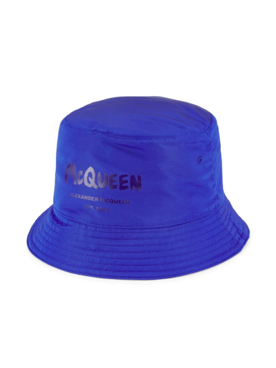 Shop Alexander Mcqueen Men's Graffiti Logo Bucket Hat In Royal