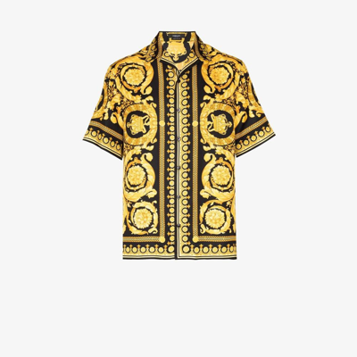 Shop Versace Seidenhemd Mit Barocco-print In Yellow