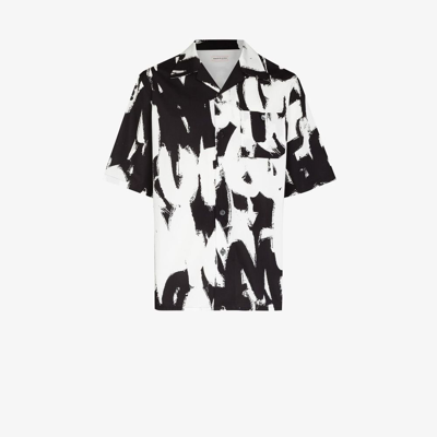 Shop Alexander Mcqueen White And Black Graffiti Print Cotton Shirt In 9080 - White Black