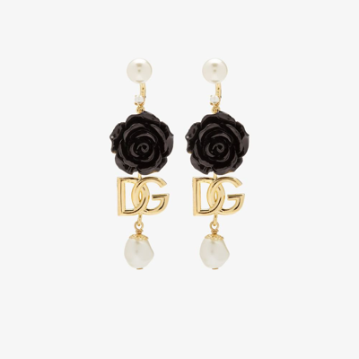 Shop Dolce & Gabbana Gold Tone Dg Rose Drop Earrings