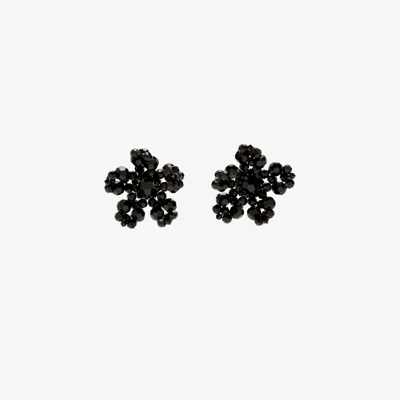 Shop Simone Rocha Black Crystal Flower Stud Earrings