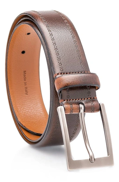 Made In Italy Brogue Leather Belt In Brown