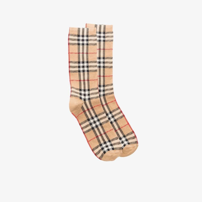 Shop Burberry Neutral Vintage Check Cotton Socks In Brown