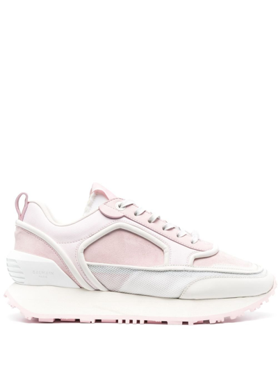 Shop Balmain Pink Two Tone Lace-up Sneakers