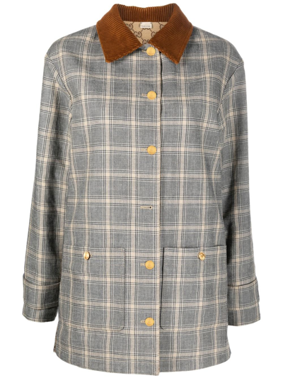 Shop Gucci Grey Reversible Checked Overcoat In Neutrals