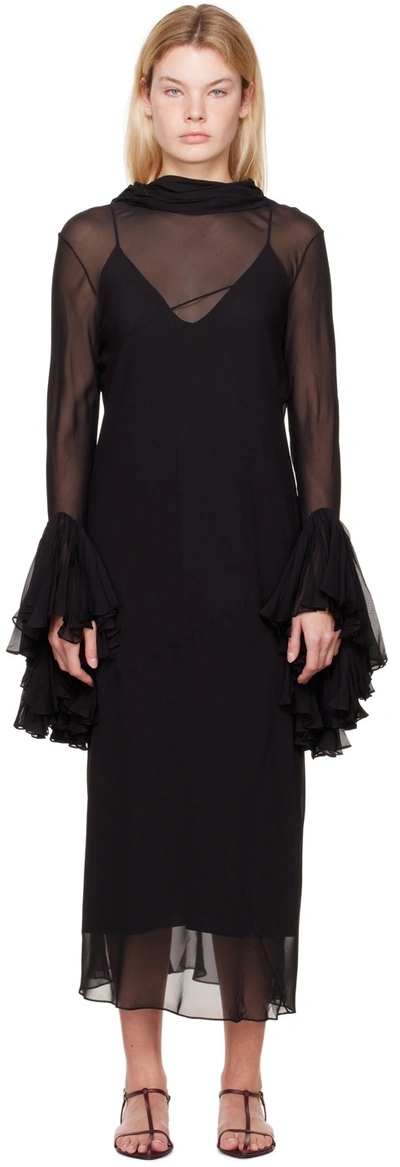 Shop Khaite Black Evi Midi Dress In 200 Black