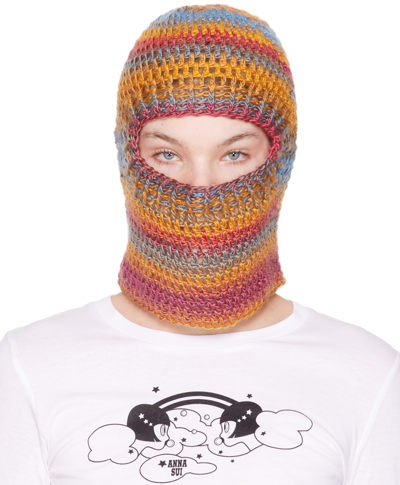 Shop Anna Sui Multicolor Crochet Balaclava In Orange Multi