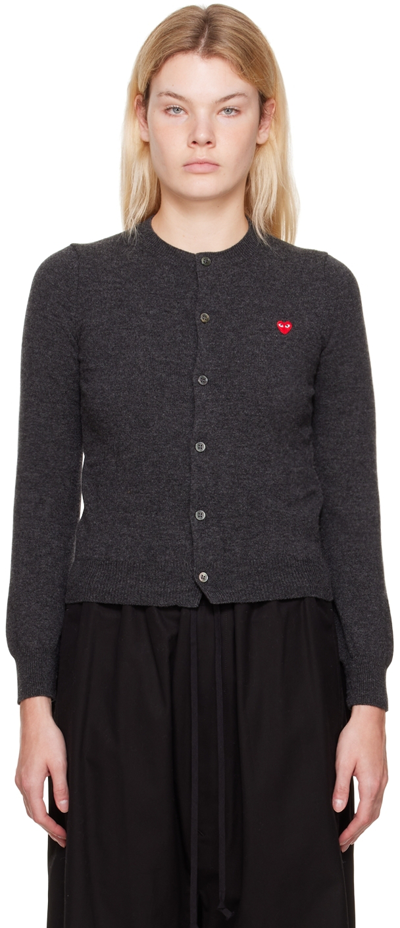 Shop Comme Des Garçons Play Gray Small Heart Patch Cardigan In Grey