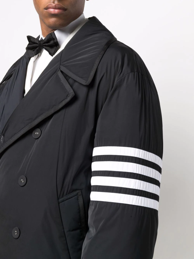 Shop Thom Browne Down-feather 4-bar Stripe Peacoat In Black