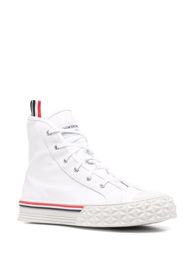 Shop Thom Browne High-top Leather Sneakers In White