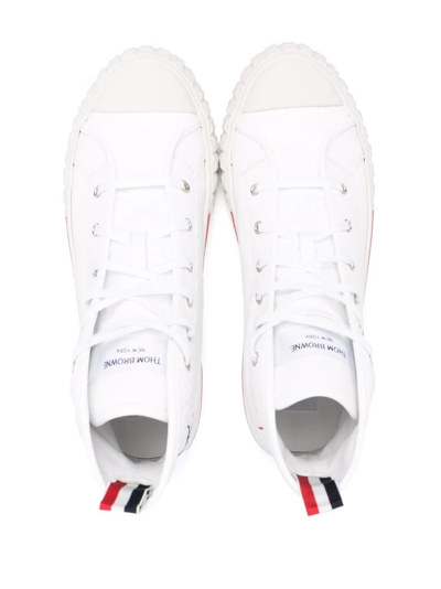 Shop Thom Browne High-top Leather Sneakers In White