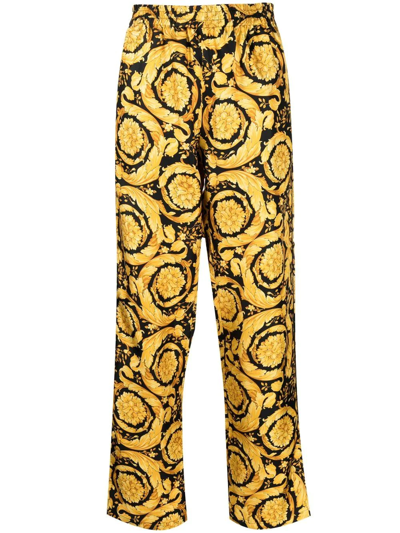Versace Barocco High-rise Silk Pants In Black