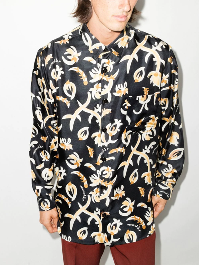 Nanushka Jari Relaxed Fit Long Sleeve Printed Shirt In Black