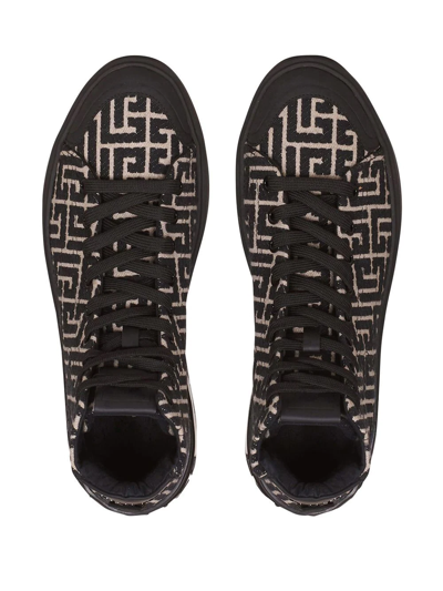 Shop Balmain Monogram Hi-top Sneakers In Black