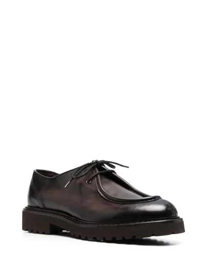 Doucal's Dark Brown Calfskin Derby Shoes With Decorative Seams In Brown