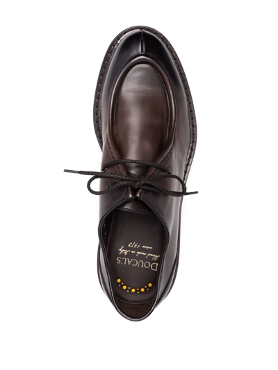 Doucal's Dark Brown Calfskin Derby Shoes With Decorative Seams In Brown