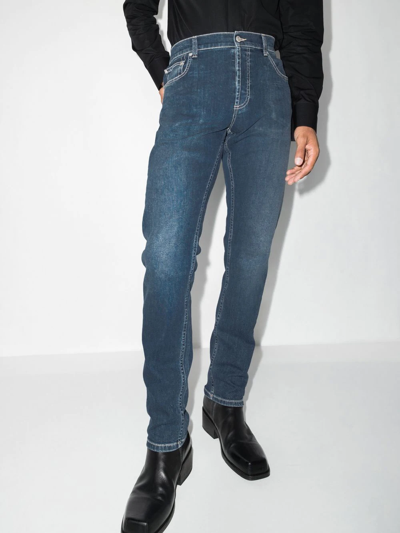 Alexander Mcqueen Alexander Mc Queen Logo-embroidered Straight-leg Jeans In Blue