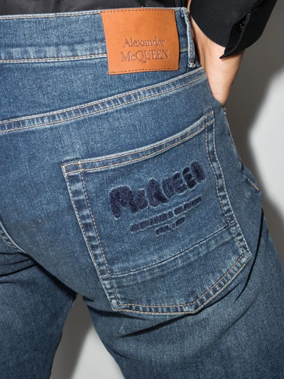 Alexander Mcqueen Alexander Mc Queen Logo-embroidered Straight-leg Jeans In Blue