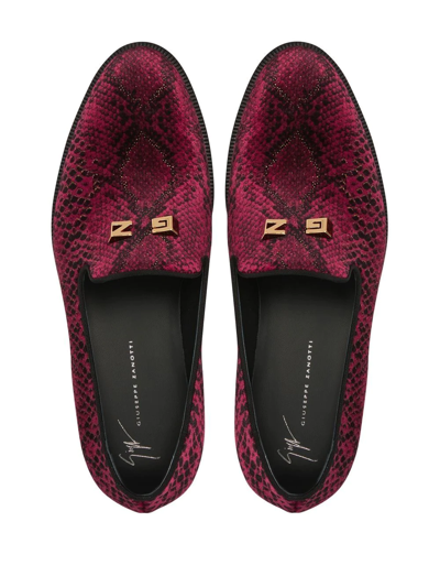 Shop Giuseppe Zanotti Jareth Snakeskin-effect Loafers In Red