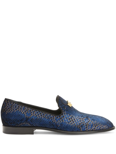 Shop Giuseppe Zanotti Jareth Snakeskin-print Loafers In Blue