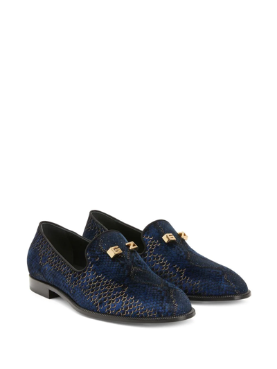 Shop Giuseppe Zanotti Jareth Snakeskin-print Loafers In Blue