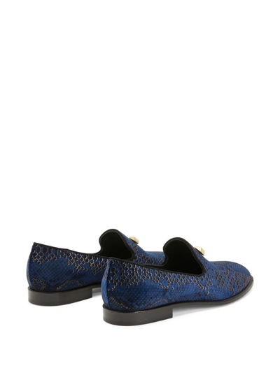 Shop Giuseppe Zanotti Jareth Snakeskin-print Loafers In Blue