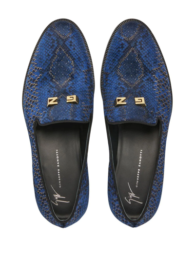 Shop Giuseppe Zanotti Jareth Snakeskin-print Loafers In Blue