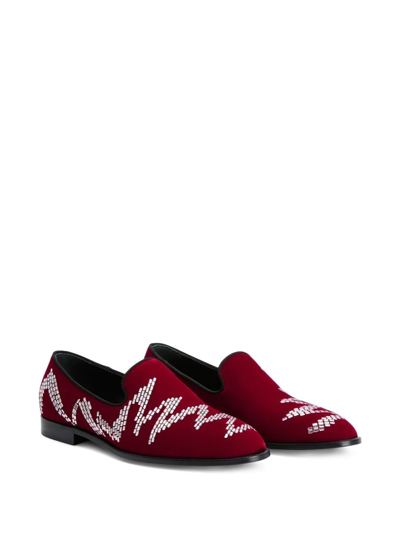 Shop Giuseppe Zanotti Jareth Shake Embellished Loafers In Red