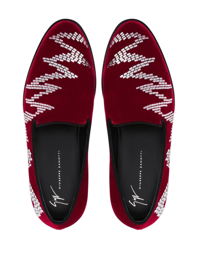 Shop Giuseppe Zanotti Jareth Shake Embellished Loafers In Red