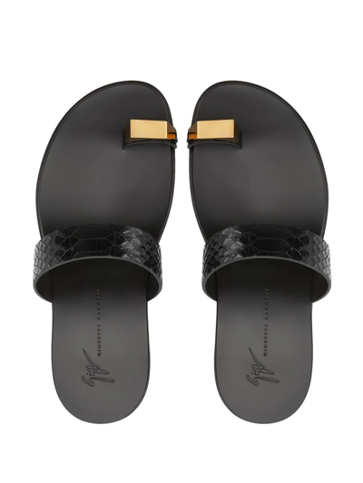 Shop Giuseppe Zanotti Bardack Snakeskin-effect Sandals In Black
