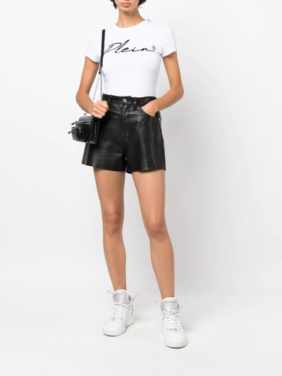 Philipp Plein Script Logo Crystal-embellished T-shirt In White