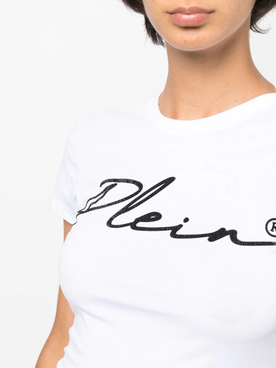 Philipp Plein Script Logo Crystal-embellished T-shirt In White