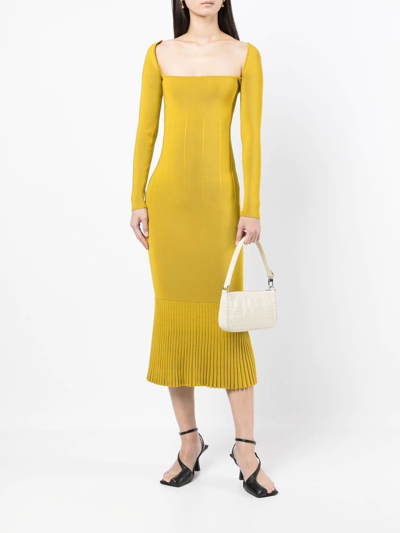 Shop Galvan Atalanta Long-sleeve Knitted Dress In Yellow