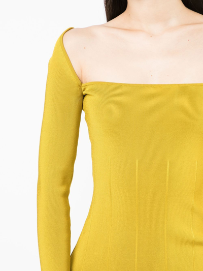Shop Galvan Atalanta Long-sleeve Knitted Dress In Yellow