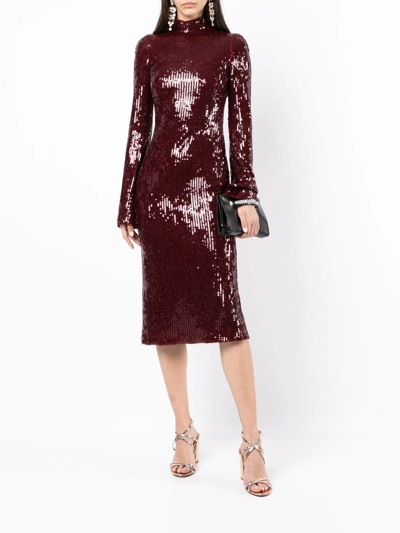 Galvan Sequinned High-neck Midi Dress In Red