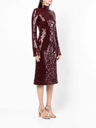 Galvan Sequinned High-neck Midi Dress In Red
