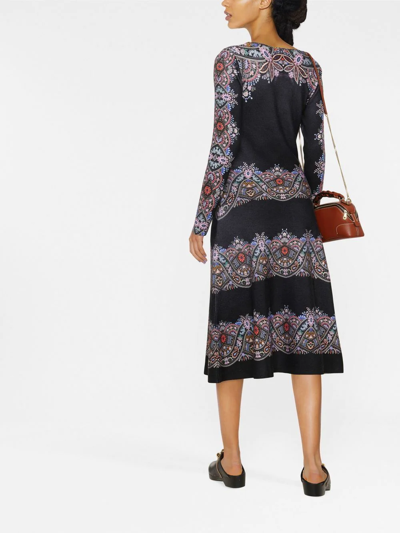 Shop Etro Floral-jacquard Wool Dress In Black