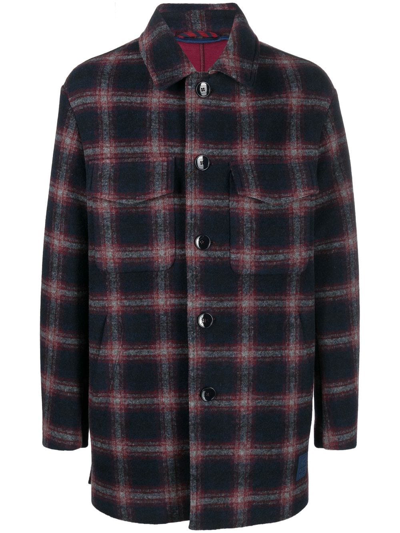Shop Etro Check-pattern Single-breasted Coat In Blue