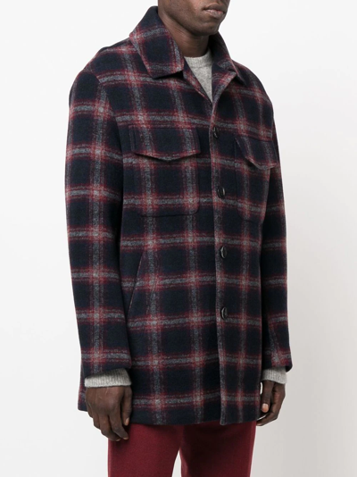 Shop Etro Check-pattern Single-breasted Coat In Blue