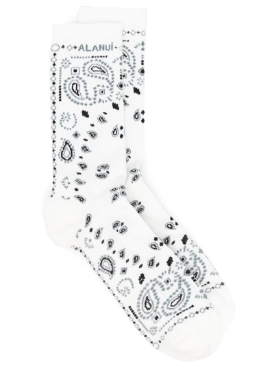 Shop Alanui Paisley-intarsia Socks In White