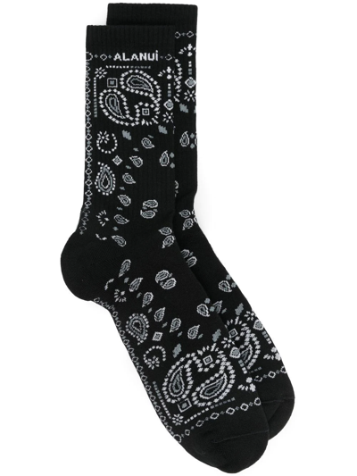 Shop Alanui Paisley-intarsia Socks In Black