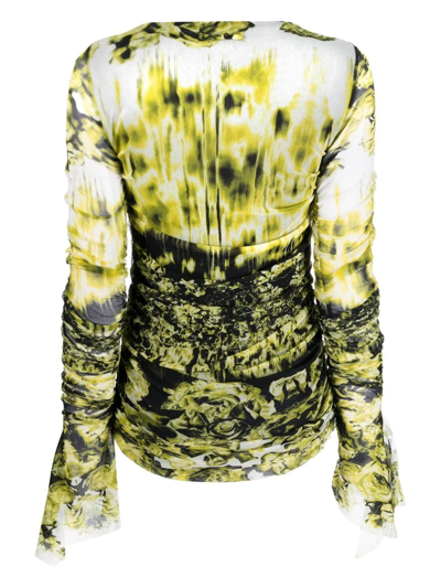 Pre-owned Jean Paul Gaultier 2000s Abstract-print Ruffled Blouse In Green